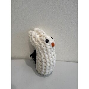 Handmade Crochet Bunny Plushie‎ White Chenille Chunky Knit Rabbit Black Pom Tail